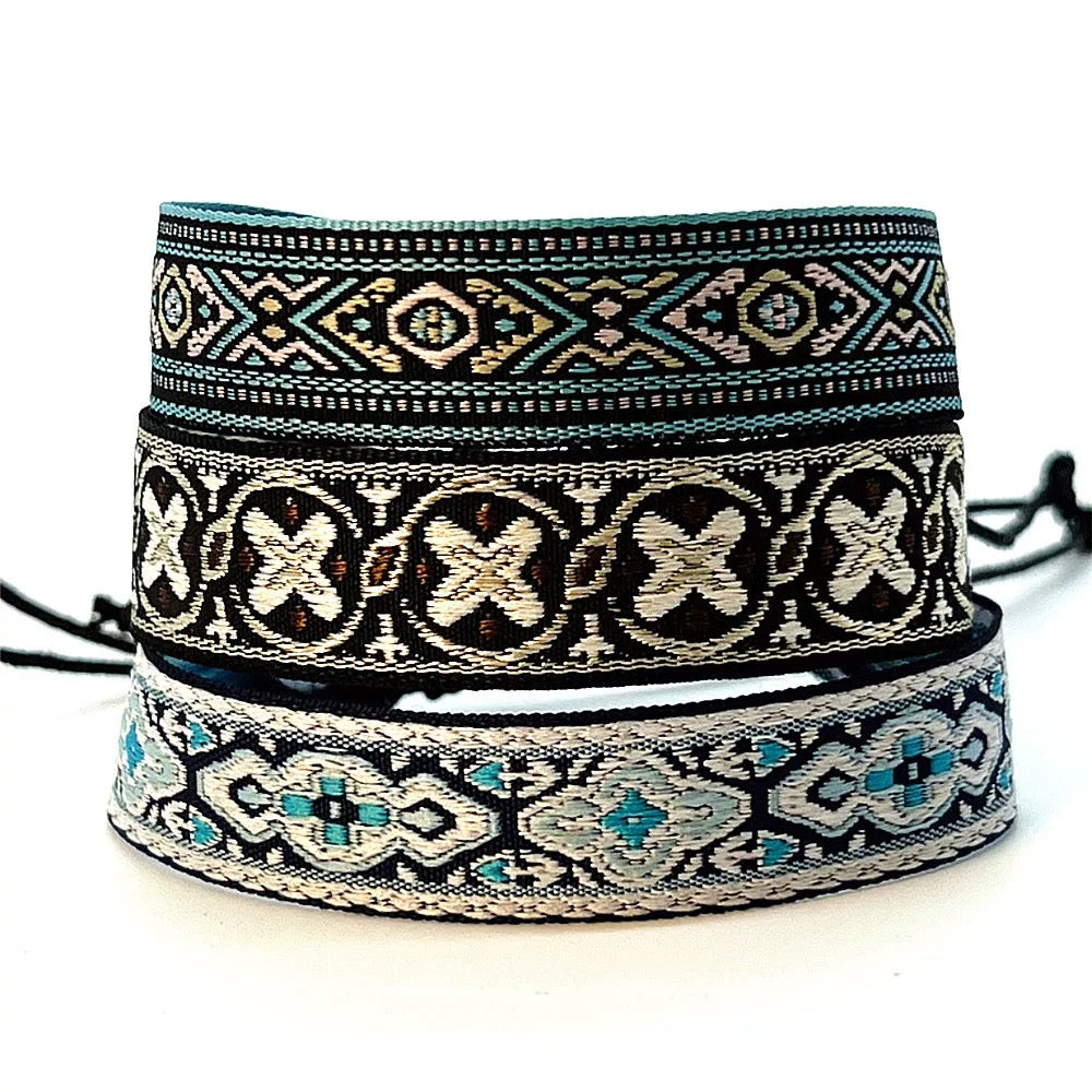 Bohemian couple bracelets, braided fabric bracelets