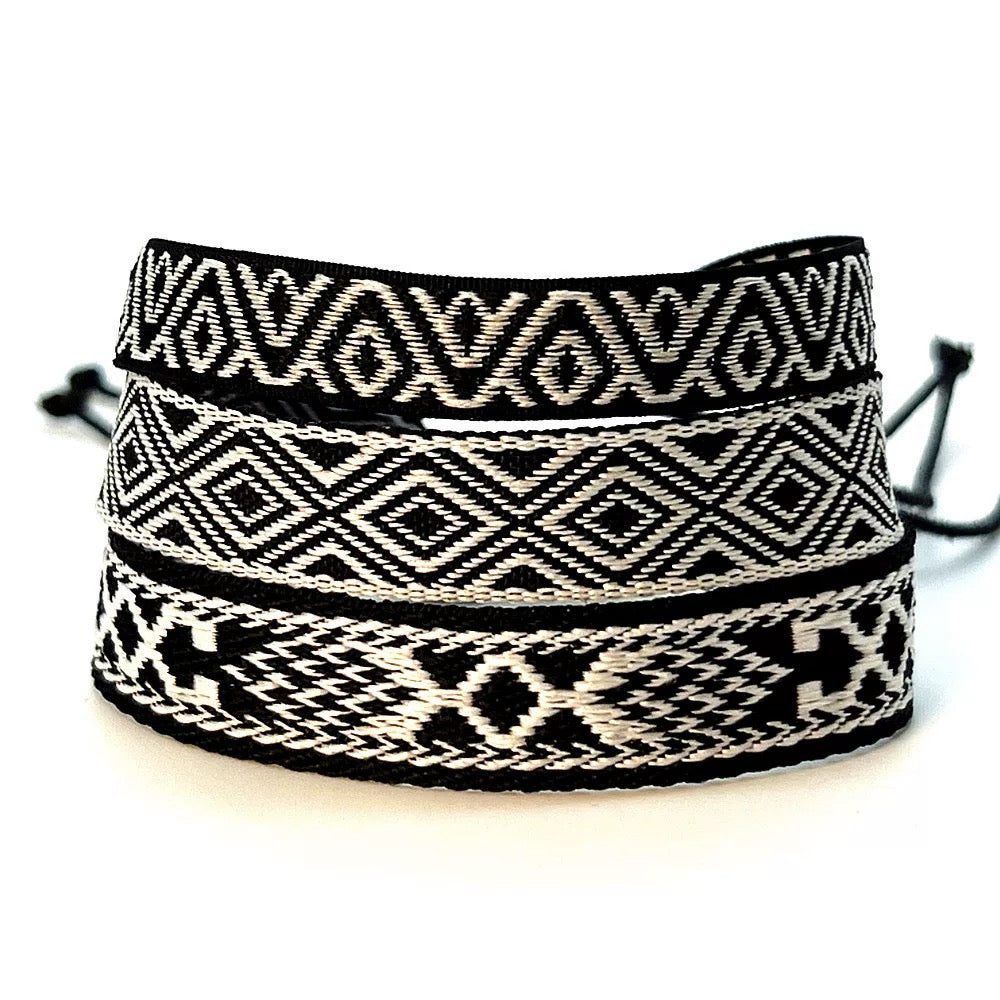 Bohemian couple bracelets, braided fabric bracelets