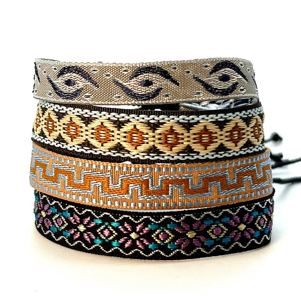 Bohemian couple bracelets, braided fabric bracelets