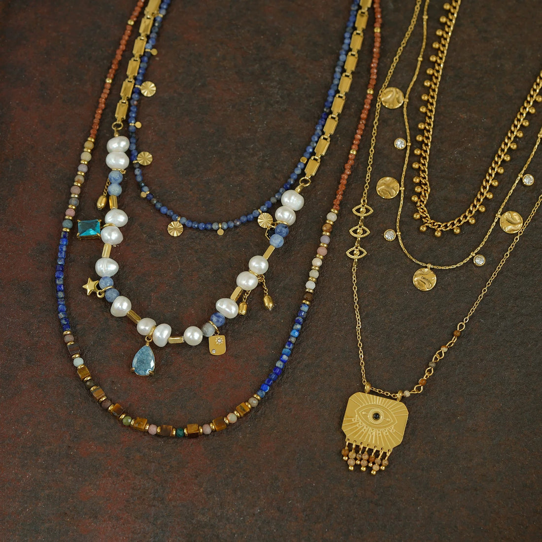 AMOR GRACE|Fati's Eye Natural Stone Handmade Stackable Necklace